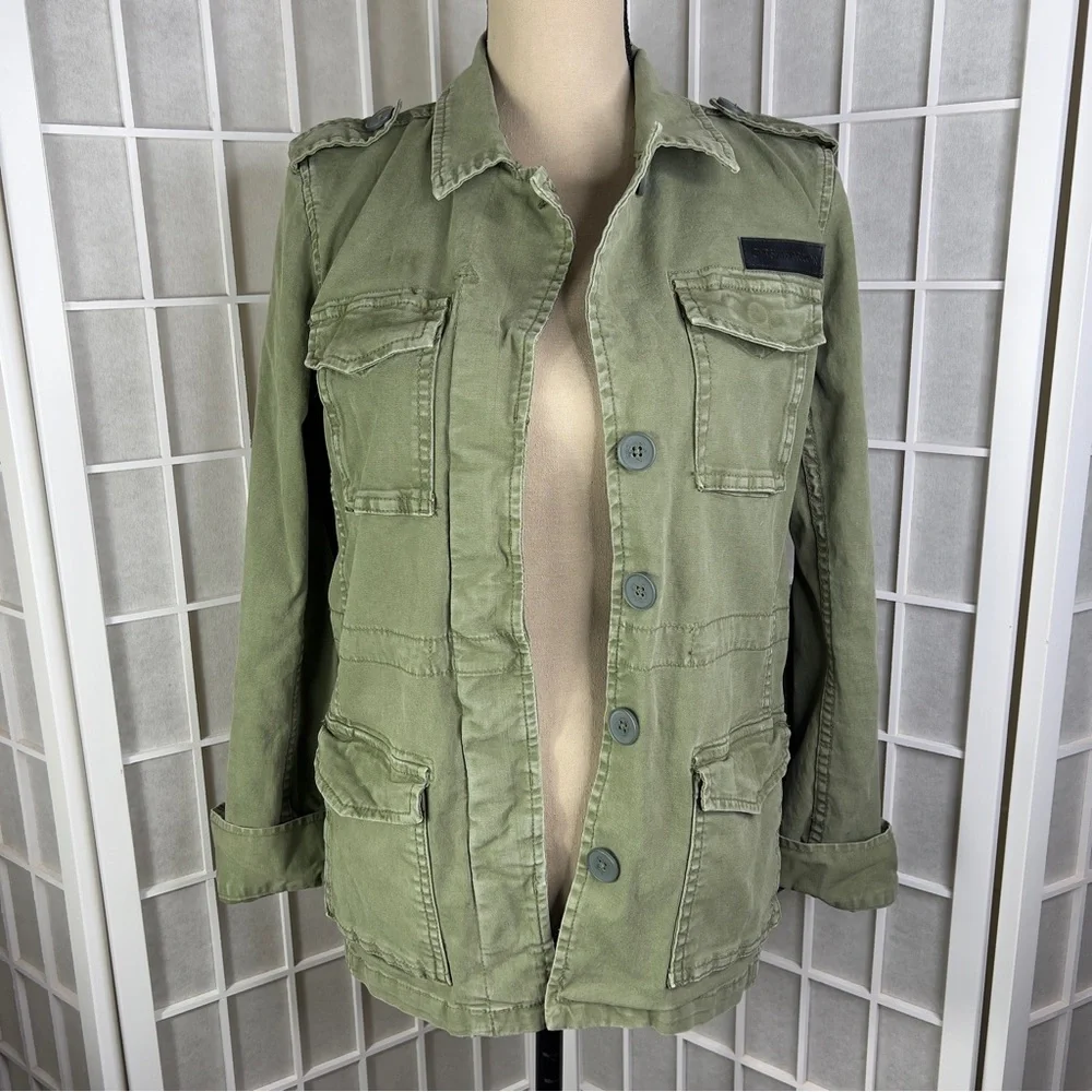 GYPSY WARRIOR Olive Green Utility Jacket – Heart & Daggers Graphic - Size Small